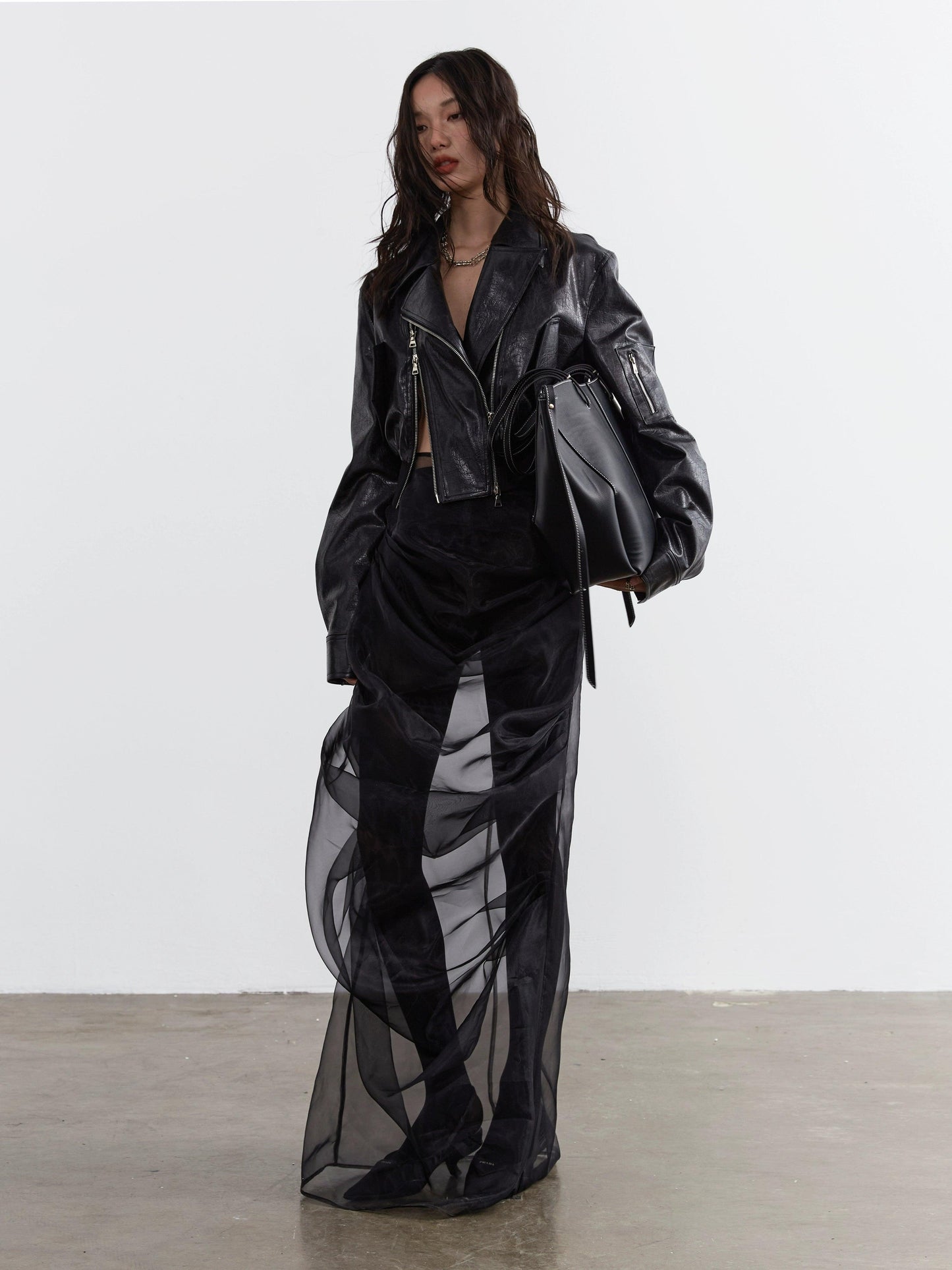 Jnylon Studio Two-piece Maxi Skirt Set - Black Sheer Overlay Dress With Underskirt