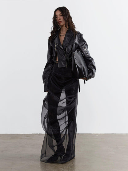 Jnylon Studio Two-piece Maxi Skirt Set - Black Sheer Overlay Dress With Underskirt