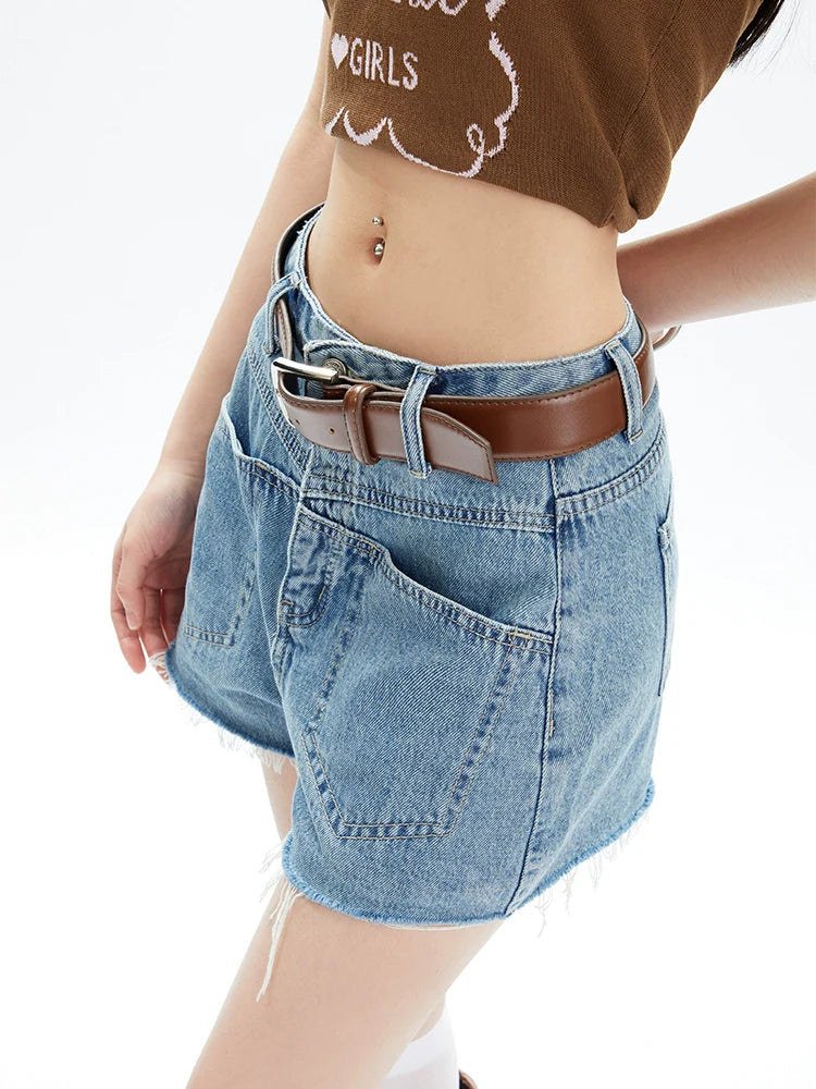 High-waisted Chevron Denim Shorts