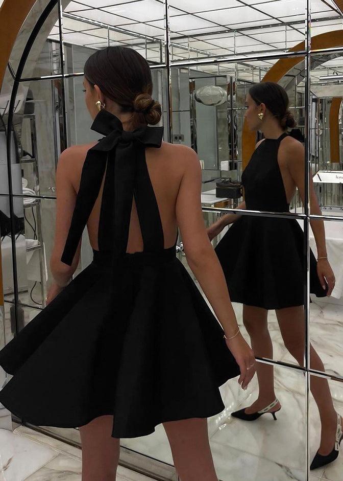 Halter Bow-back Flare Mini Dress