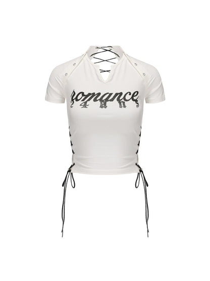 24ans Lace-up Graphic Crop Top - Short Sleeve Side-tie T-shirt