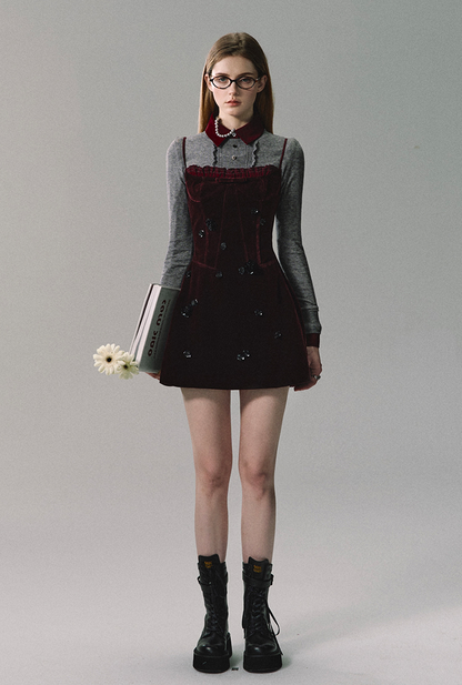 Burgundy Velvet Mini Dress