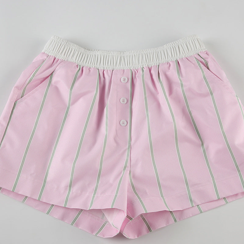 Loose Color Block Striped Shorts