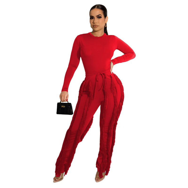 Clothing Suit Tassel Lace Jumpsuit Two Piece Set Color Sports Autumn Winter