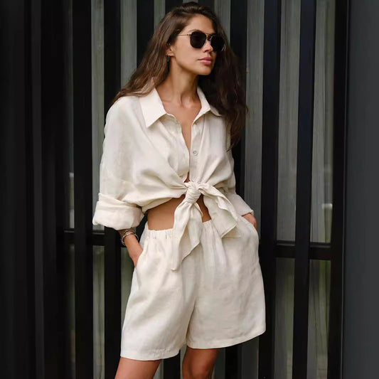 Shirt Outfit Summer Vacation Loose Long Sleeved Shirt Shorts Suit