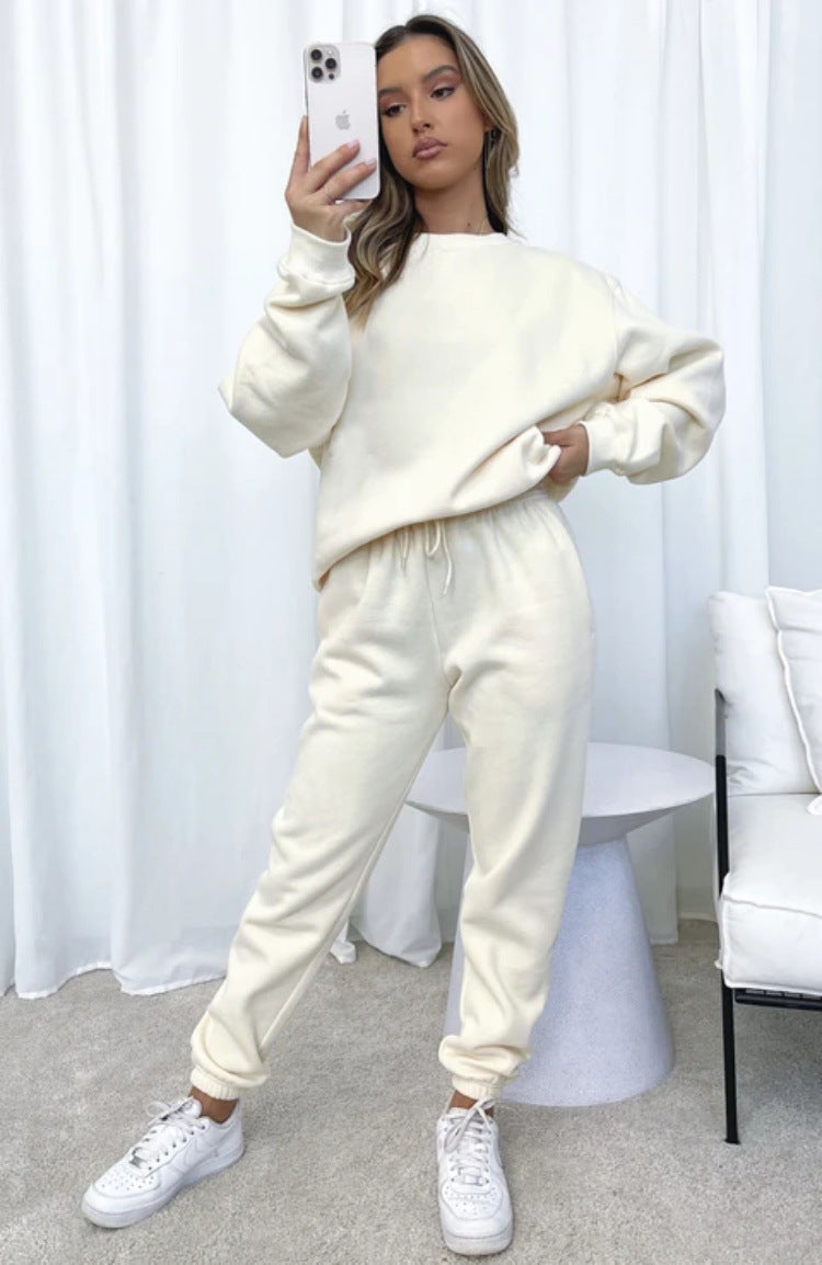 Autumn Winter Color Round Neck Pullover Long Sleeve Sweater Suit