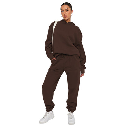 Autumn Winter Color Hooded Long Sleeve Sweater Clothing Trousers Suit