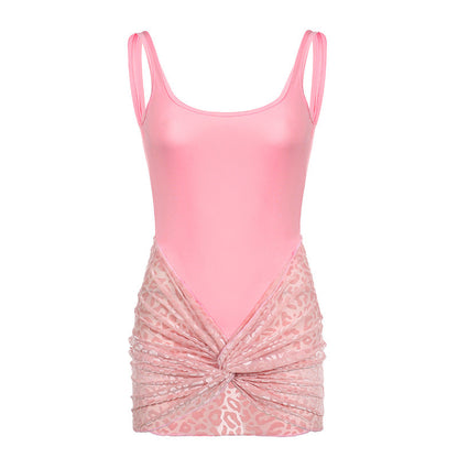Wear Flocking Twisted Mid Length Skirt Set Simple Backless Sleeveless Jumpsuit Hip Skirt Two Piece Set