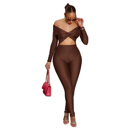 Clothing Collared Twist Hollow Out Cutout Cropped High Waist Long Sleeve Jumpsuit