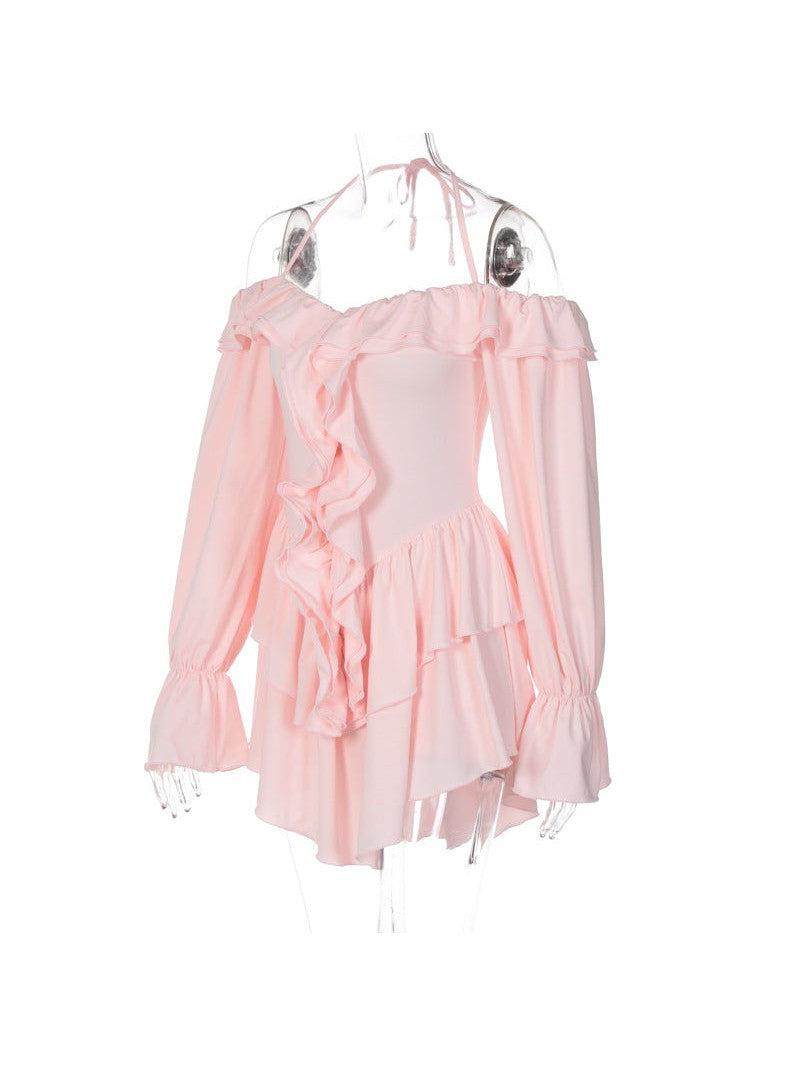 Halterneck Low Cut Ruffled Long Sleeve Romper