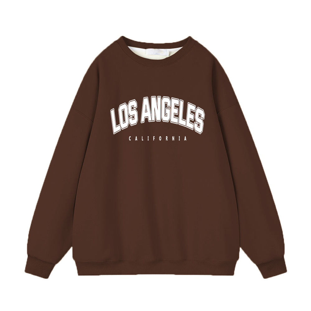 Autumn Winter Printed Loose Sweatshirt Retro Letter Graphic Pattern Fleece Lined Long Sleeve Top