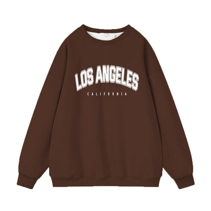 Autumn Winter Printed Loose Sweatshirt Retro Letter Graphic Pattern Fleece Lined Long Sleeve Top