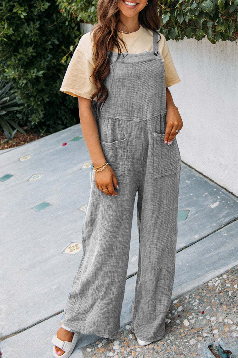 Summer Color Pocket Square Collar Loose Overalls