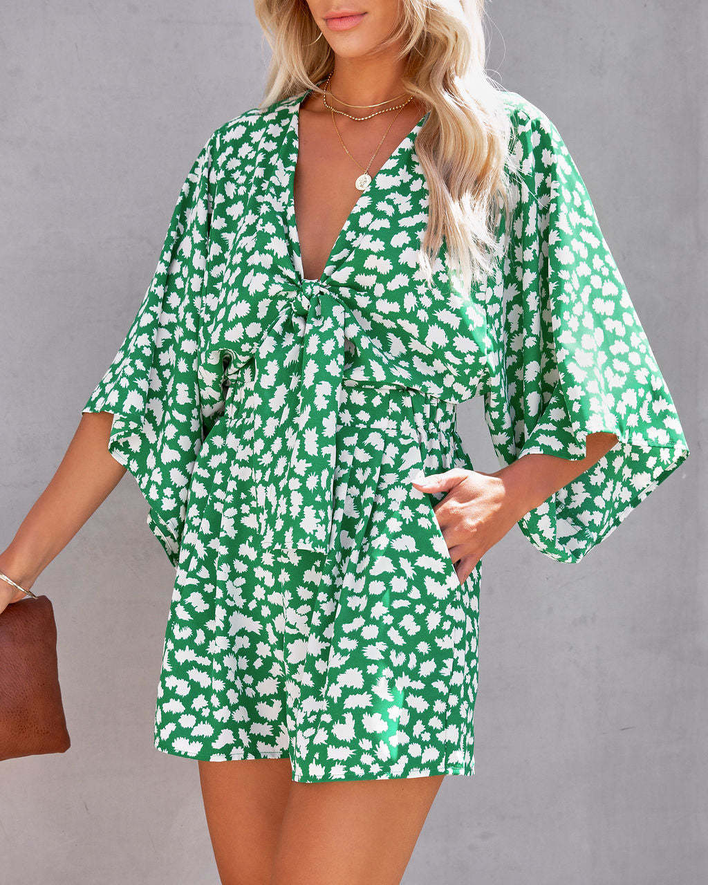 Spring Summer V Neck Lace Up Loose Jumpsuit Home Vacation Jumpsuit for