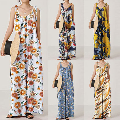 Summer Clothing Printed Sling Loose Jumpsuit