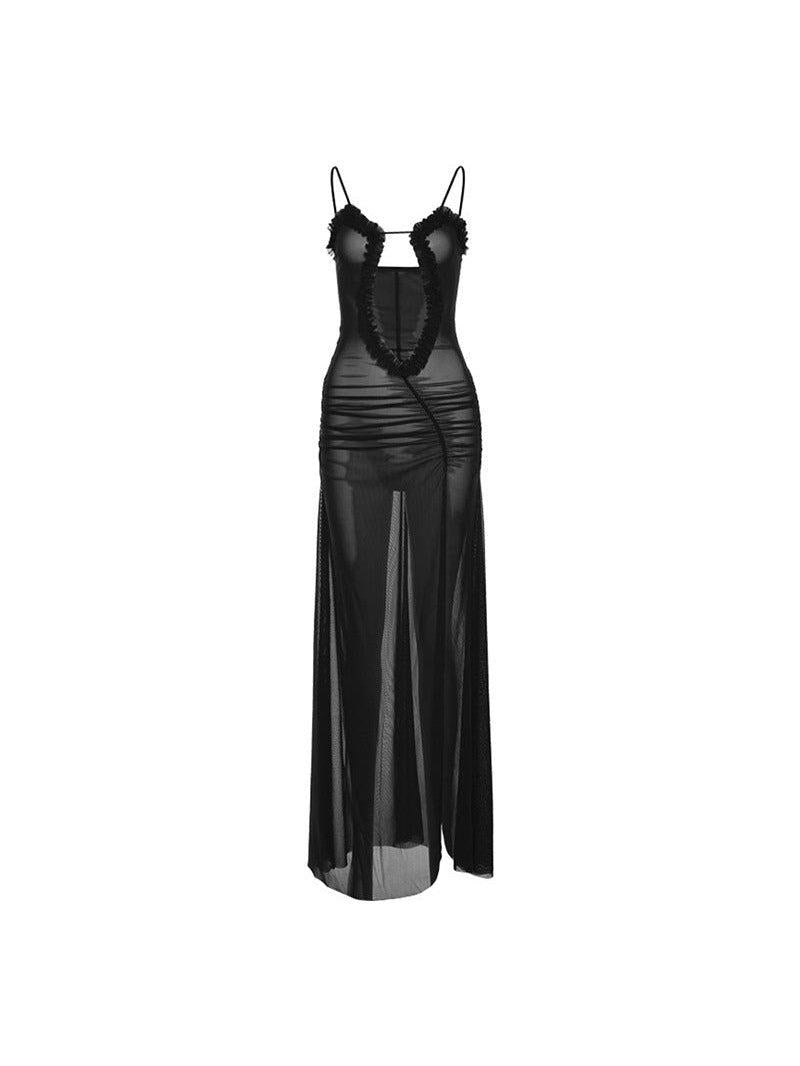 Cutout Suspender Ear Print Loose Fitting Cropped Maxi Dress