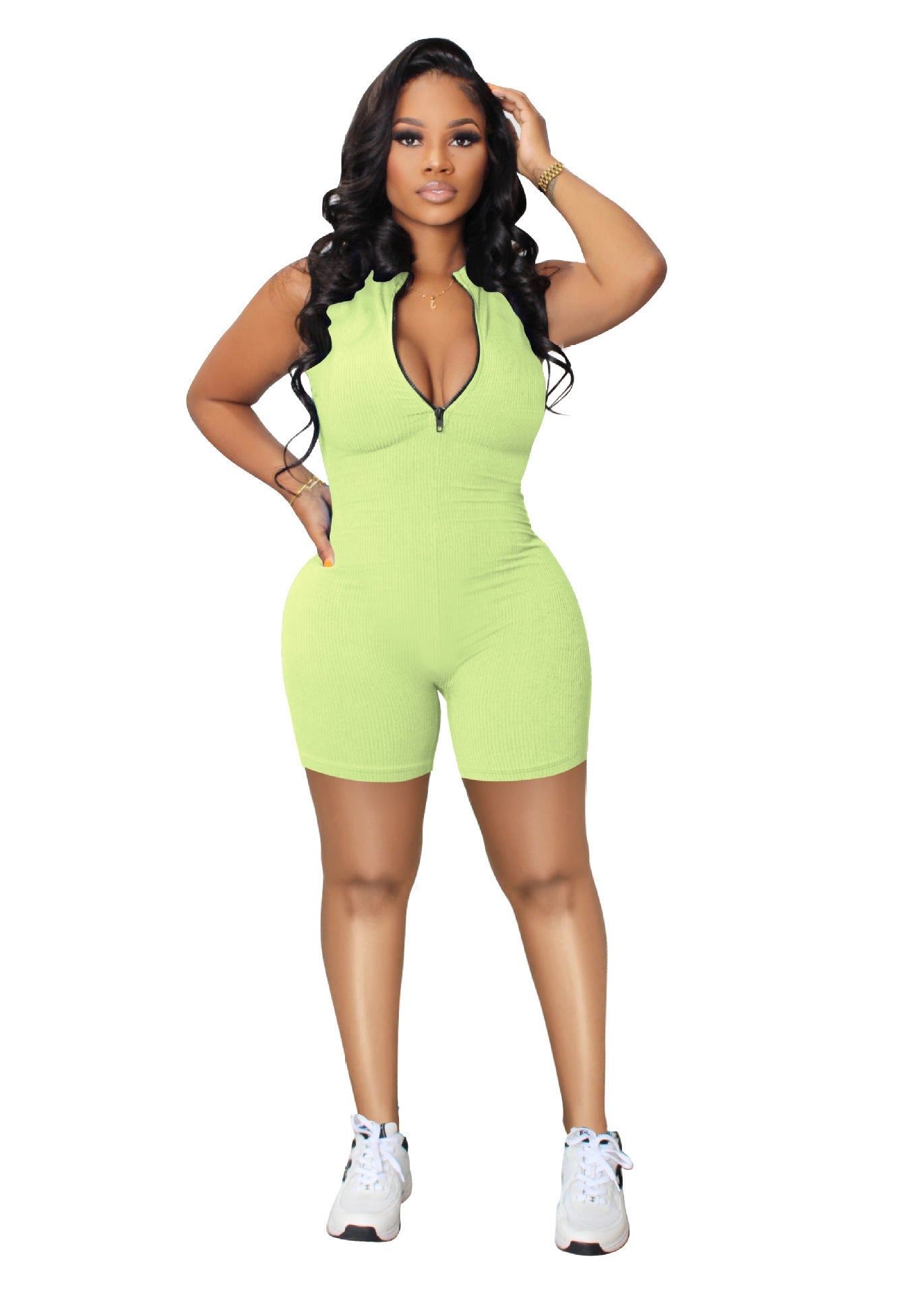 Multi Color Sports Zipper Sleeveless Jumpsuit
