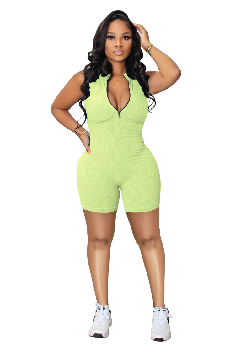 Multi Color Sports Zipper Sleeveless Jumpsuit