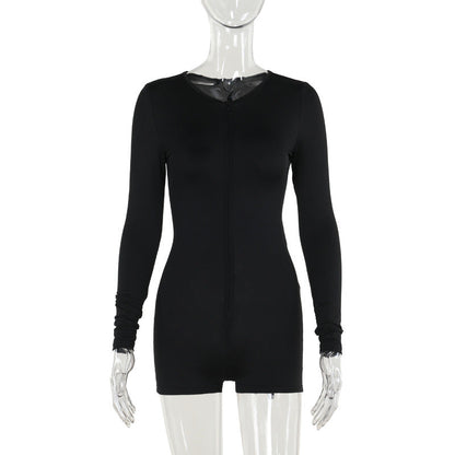 Clothing Summer V Neck Tight Zipper Romper for