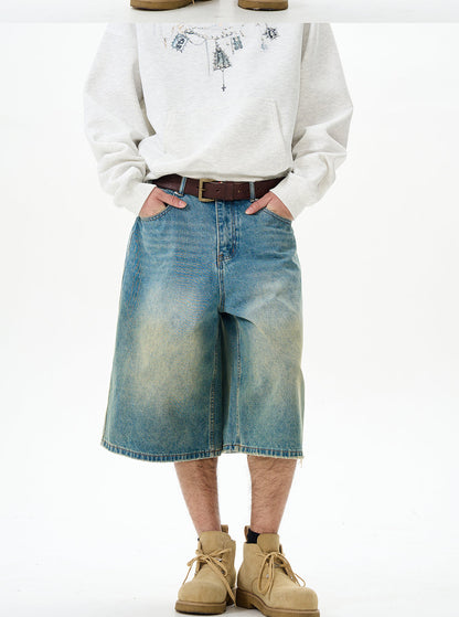 Faded Denim Wide Leg Shorts