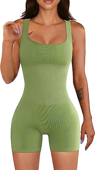 Yoga Jumpsuit Workout Ribbed Square Collar Sleeveless Sports Jumpsuit