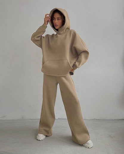 Autumn Winter Loose Exercise Hooded Sweater Set Straight Leg Pants Two Piece Set