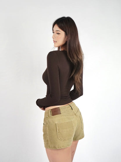 U-neck Slim-fit Long-sleeve T-shirt