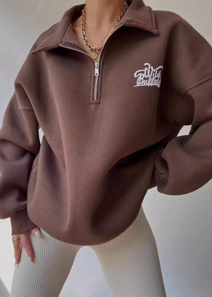 Wild Buffalo - Oversized Half-zip Sweatshirt