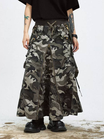 Camouflage Wide-leg Cargo Skirt