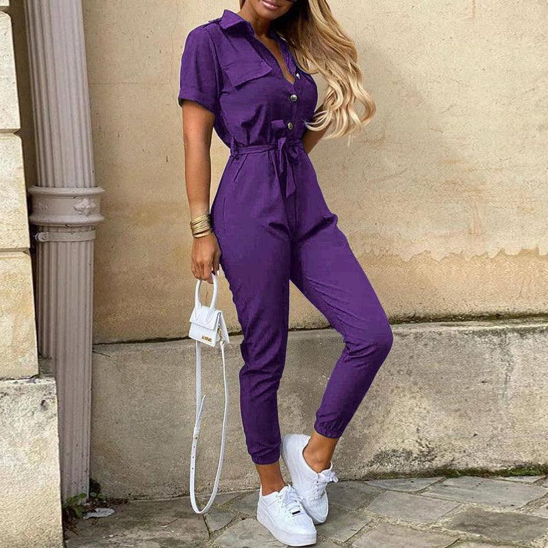 Clothing Trousers Collared Button Printed Belt Cargo Overalls