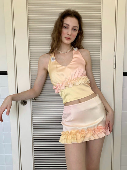 Pink Gradient Ruffle Three-piece Set