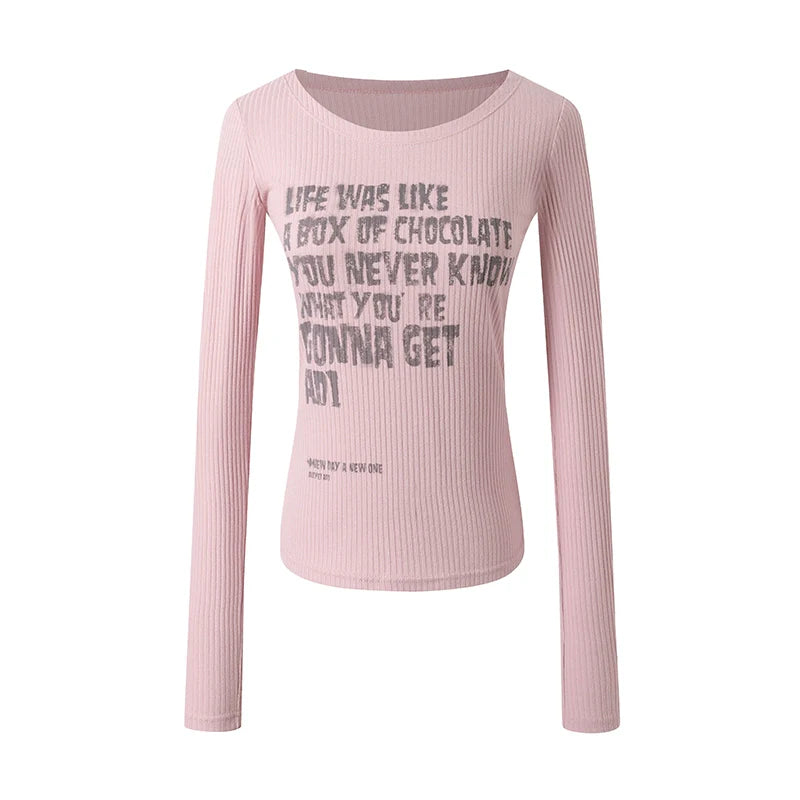 Inspirational Quote Ribbed Long Sleeve Tee: Fitted Graphic T-shirt