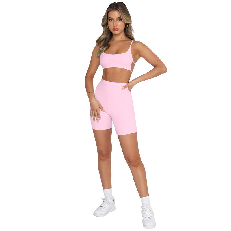 Summer Color Sling Backless Top Clothing Sports Shorts Suit
