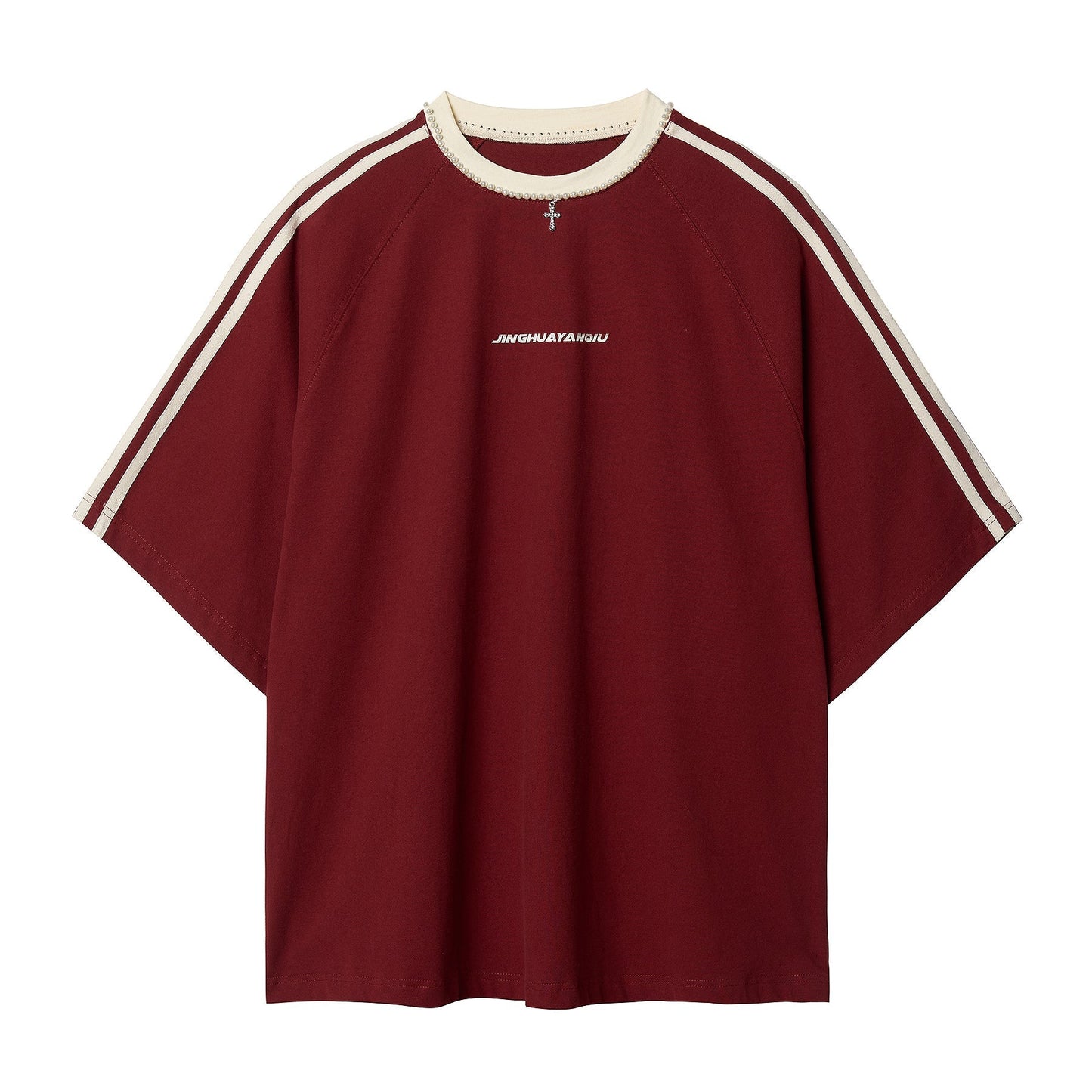 Beaded Neck Striped T-shirt