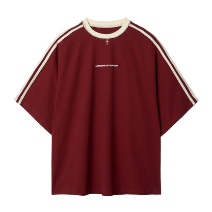 Beaded Neck Striped T-shirt