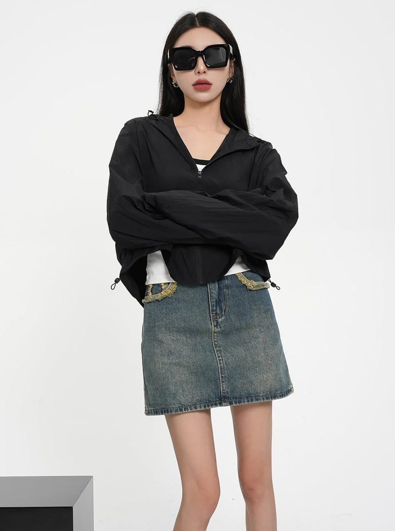 Textured Contrast Duo: Ivory Puff-sleeve Crop Blouse & Black Quilted Bomber Jacket Set