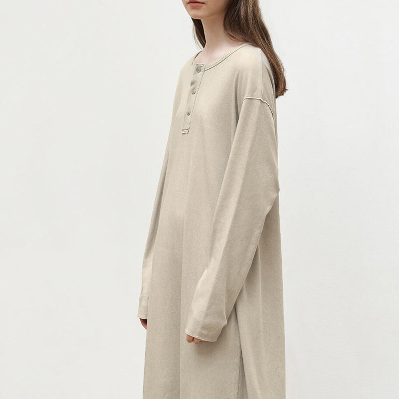 Autumn Long Sleeve Dress Niche Design Loose Artistic Knitted Maxi Dress