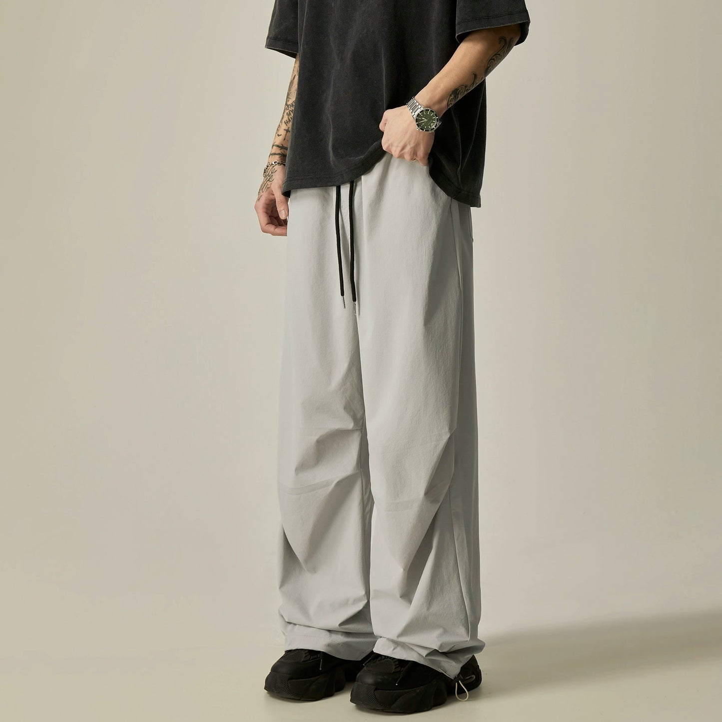 Gray Loose Drawstring Pants