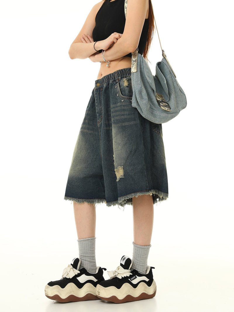 Distressed Denim Bermuda Shorts