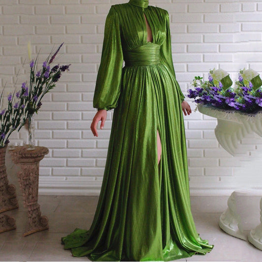 Spring Summer Popular Color Tight Waist Halter Large Swing Avocado Green Dress Maxi Dress for