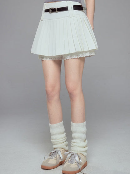 Pleated Lace A-line Skirt Trousers