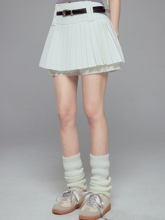 Pleated Lace A-line Skirt Trousers
