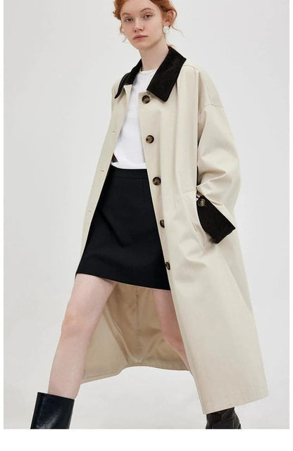New Retro Color-block Long Trench Coat