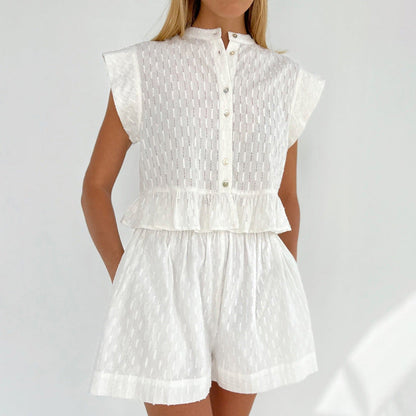 ��moq-5 Packs�� Summer Jacquard Short Sleeve Sense of Design Shirt Office Shorts Set for