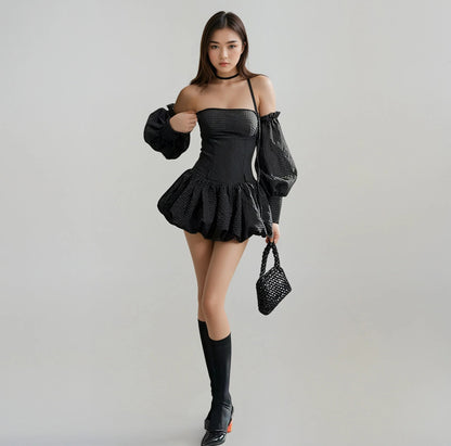 Puff Sleeve Mini Romper Dress
