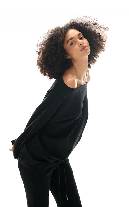 Off-the-shoulder Sweatshirt and Slight Flare Pants Set