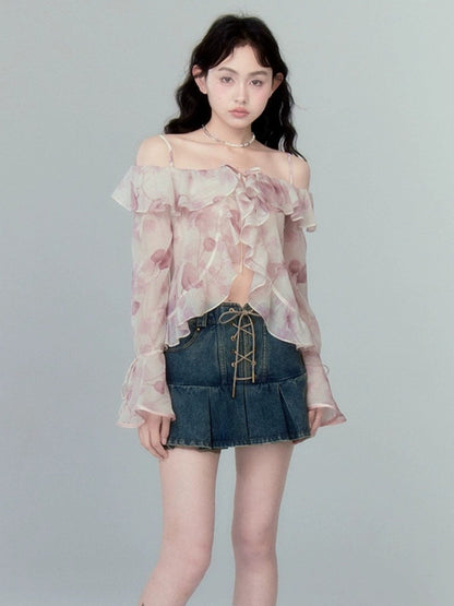 High Waist Pleated Skirt With Lace-up Detail