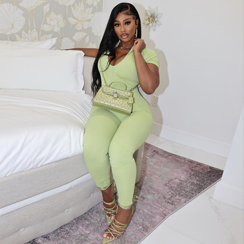 Wear Tight Jumpsuit Spring Summer Slim Fit Trousers Zipper Jumpsuit