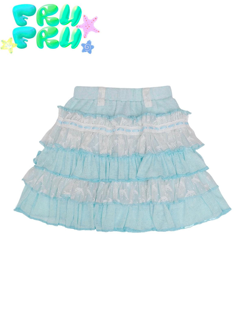 Frufru Tiered Ruffle Skirt - ' Pastel Blue and White Layered Summer Mini Skirt