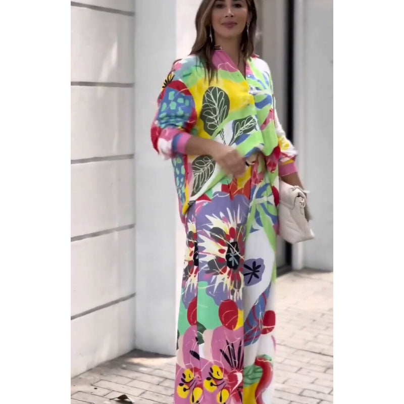 Office Long Sleeve Loose Shirt High Waist Wide Leg Pants Set Amplified Craft